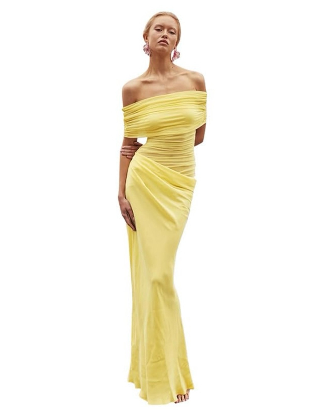 Elegant Off The Shoulder Yellow Evening Gown